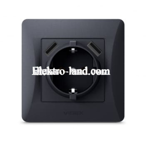 Розетка одинарная с заземлением и 2USB черный графит Videx Binera 